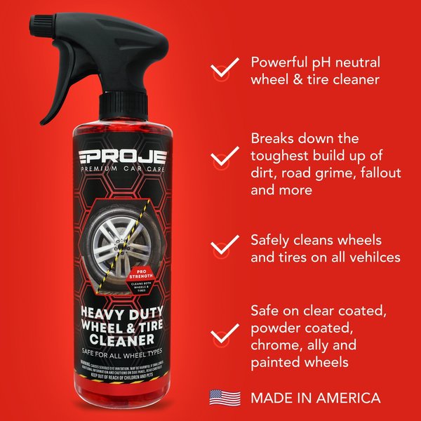 Proje Premium Car Care Heavy Duty Wheel & Tire Cleaner 16oz - Breaks Down Tough Built on Dirt 10007